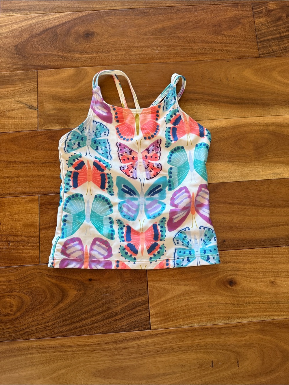Tea Collection Girls' Butterfly Swim Cami - White with Multi-Colored Butterflies
